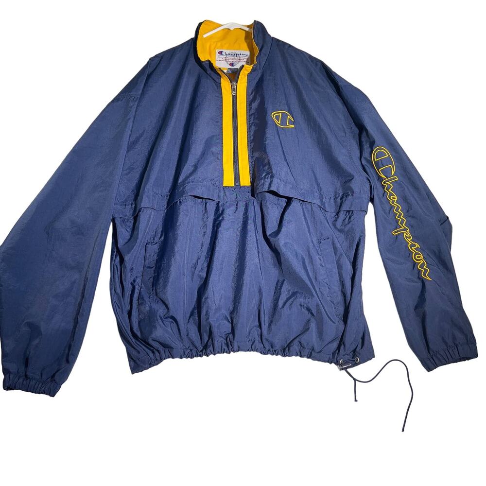 Champion 1/2 Zip Pullover XXL Vented Embroidered Logos Pockets Drawstring Waist